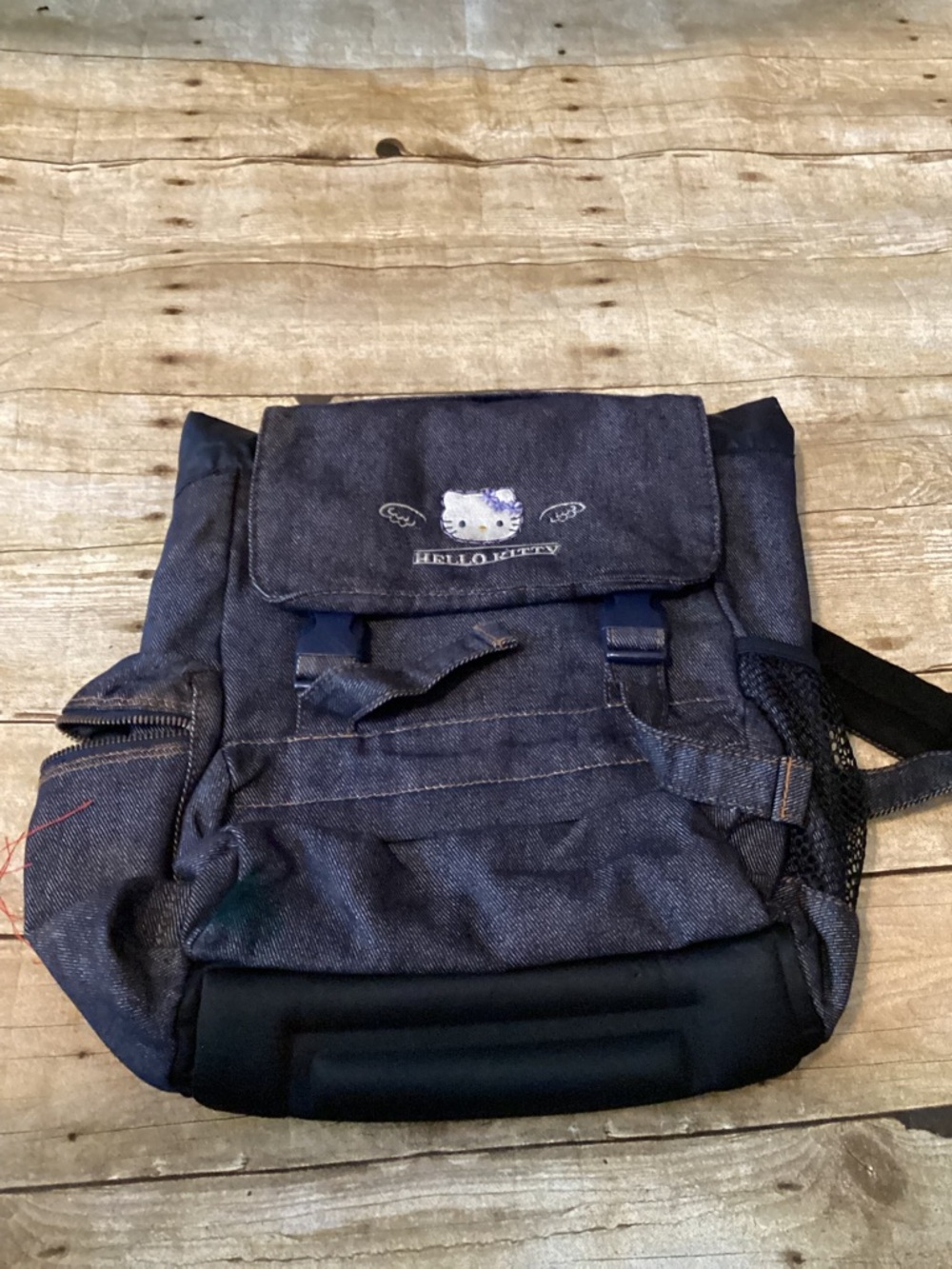 Hello Kitty Denim Backpack – Casual Bag with Pockets